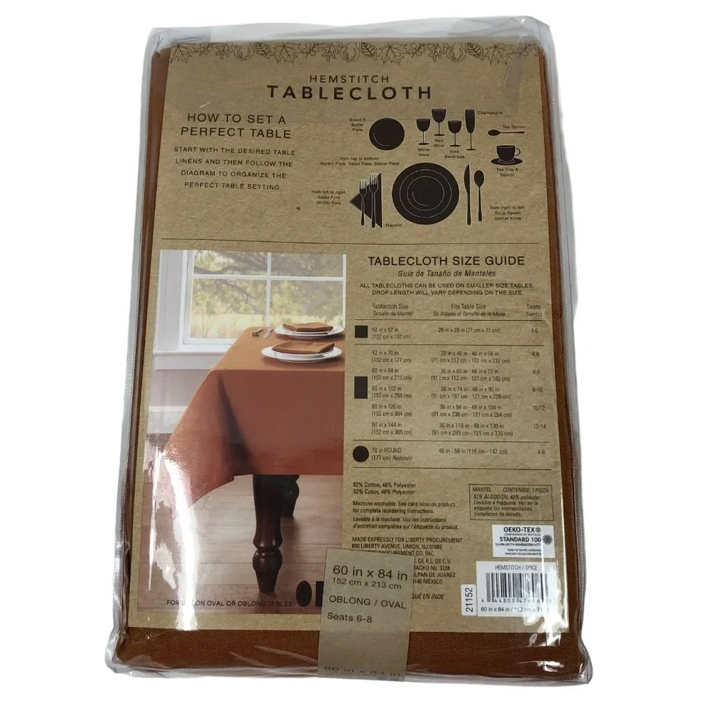 HEMSTITCH TABLE CLOTH 60x84‎ OBLONG/OVAL NEW WITH TAG